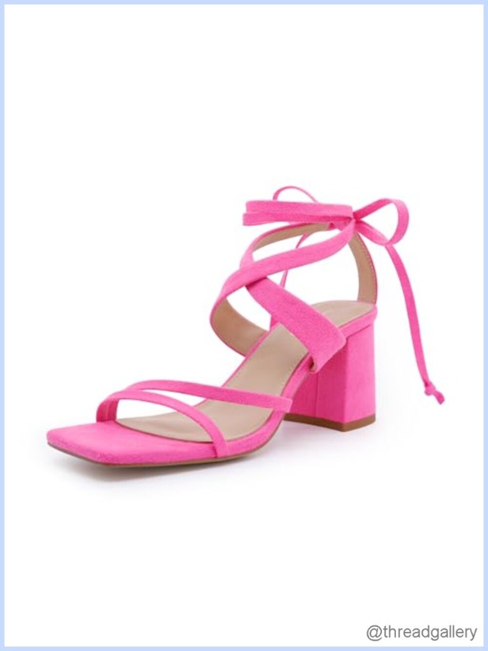 Strappy Lace Up Block Heel Sandals Square Toe Ankle Wrap